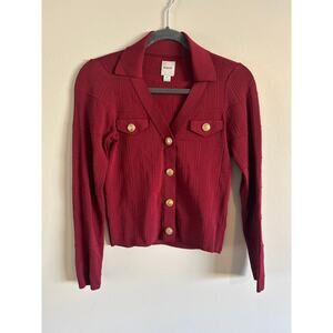 Maeve Anthropologie Burgundy Collared Cardigan Sweater XXS
